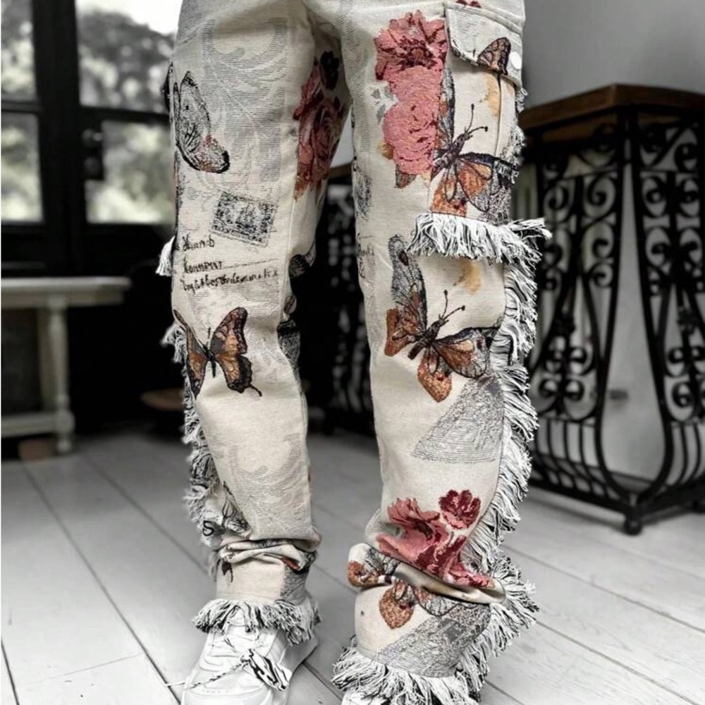 Guapi Men's Floral Butterfly Joggers with Fringe (rear!!)